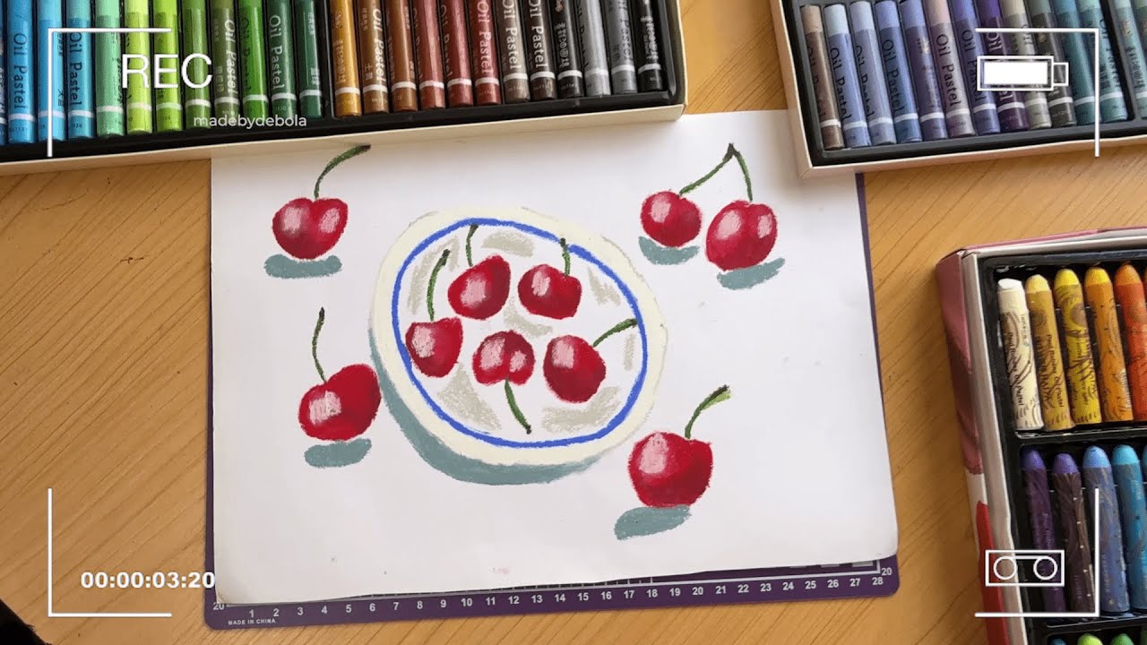 ｡˚ draw with me—food illustration using oil pastels 🍒