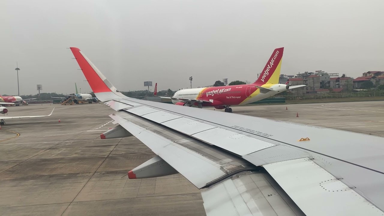 Airbus A320 with sharklet pushback, engine start and takeoff at Noi Bai (VVNB)