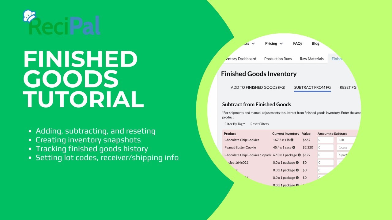 Finished Goods Inventory on ReciPal.com