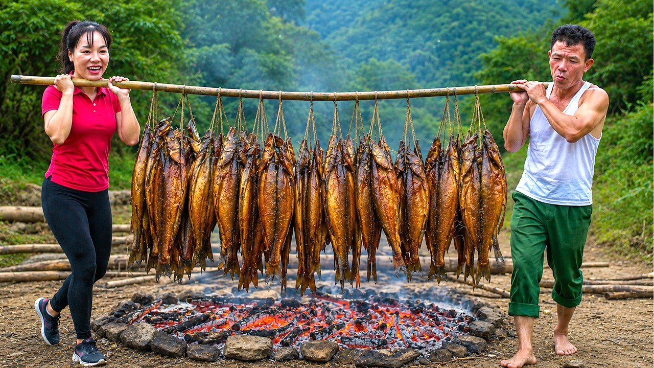 Harvesting Wild Fish in the Ditch...Catching and Hunting Wild Fish to Make Smoked Fish