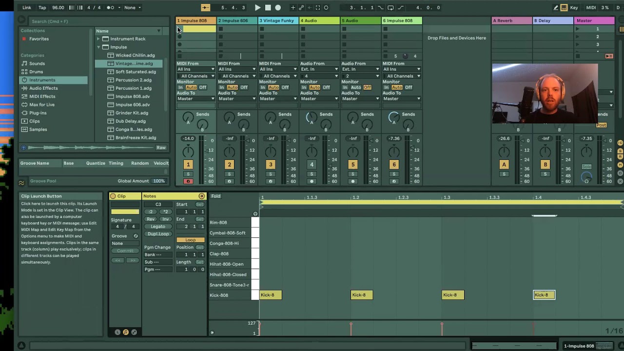 2:3 Bass, Snare, Hi-Hat, inputting midi notes for beat-making