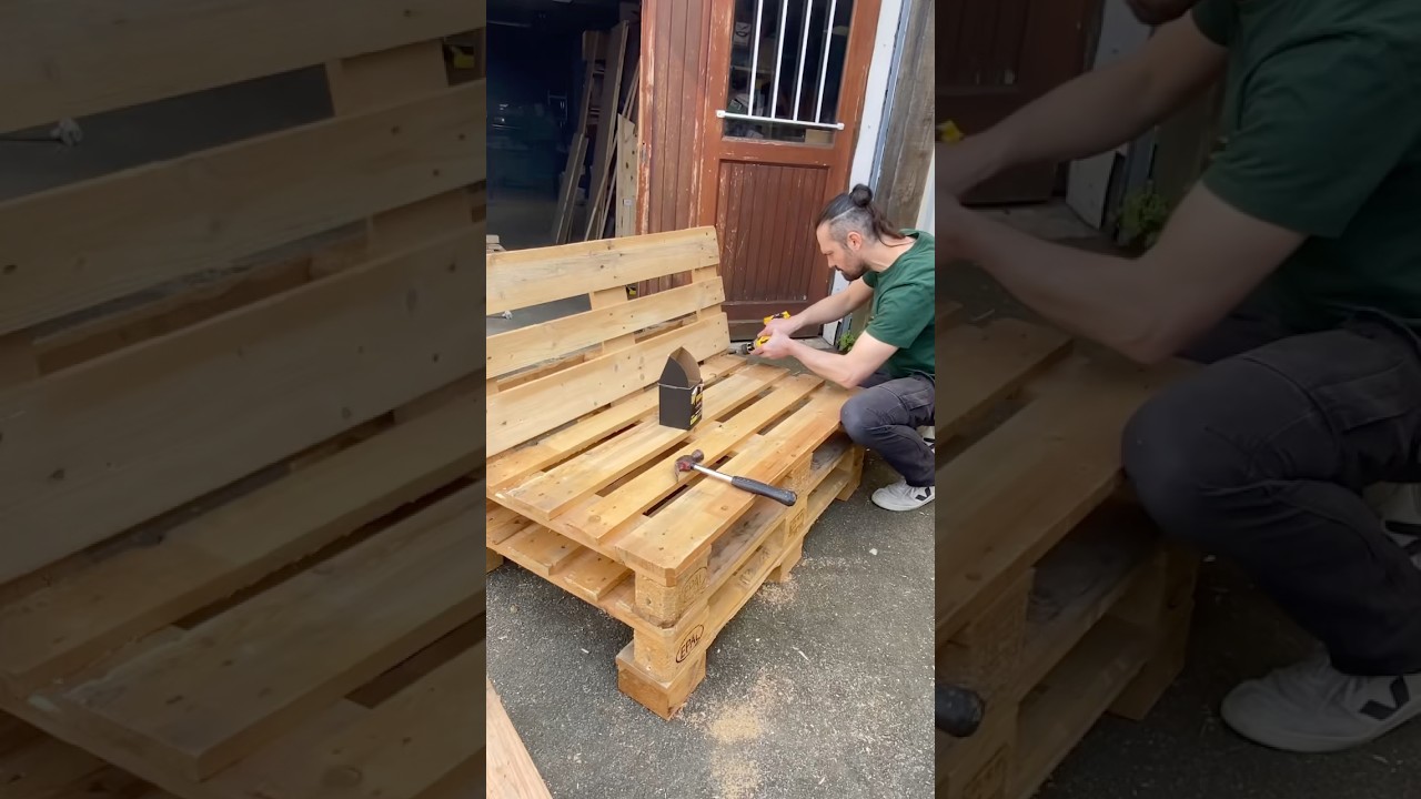 I make a sofa from 3 pallets #diy #woodworking #recycle