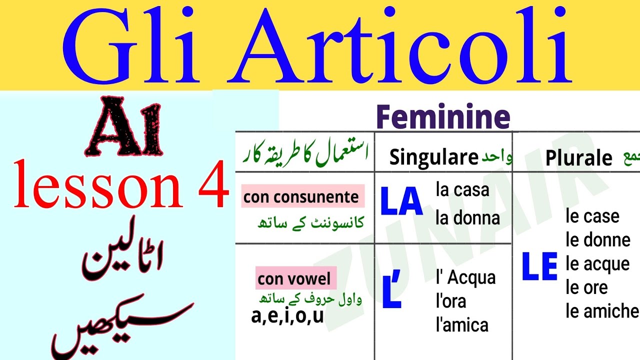 Learn Italian in Urdu | italian for beginners (A1) lesson 4 | Gli articoli @learnitalianwithzunair