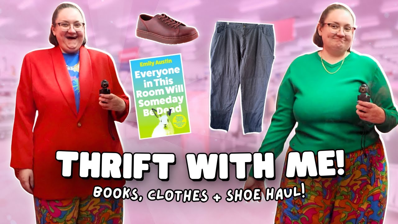 thrift with me + try on haul! 🛍️ (books and clothes!)