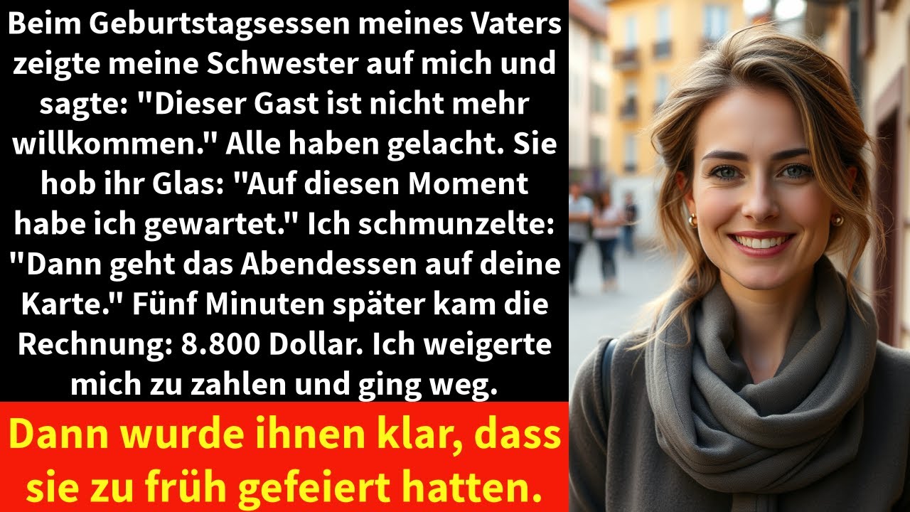 Beim Geburtstagsessen meines Vaters zeigte meine Schwester auf mich und sagte: