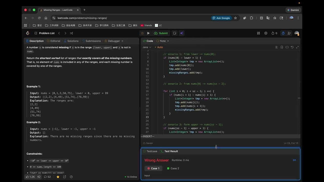 Leetcode 163. Missing Ranges (Java)