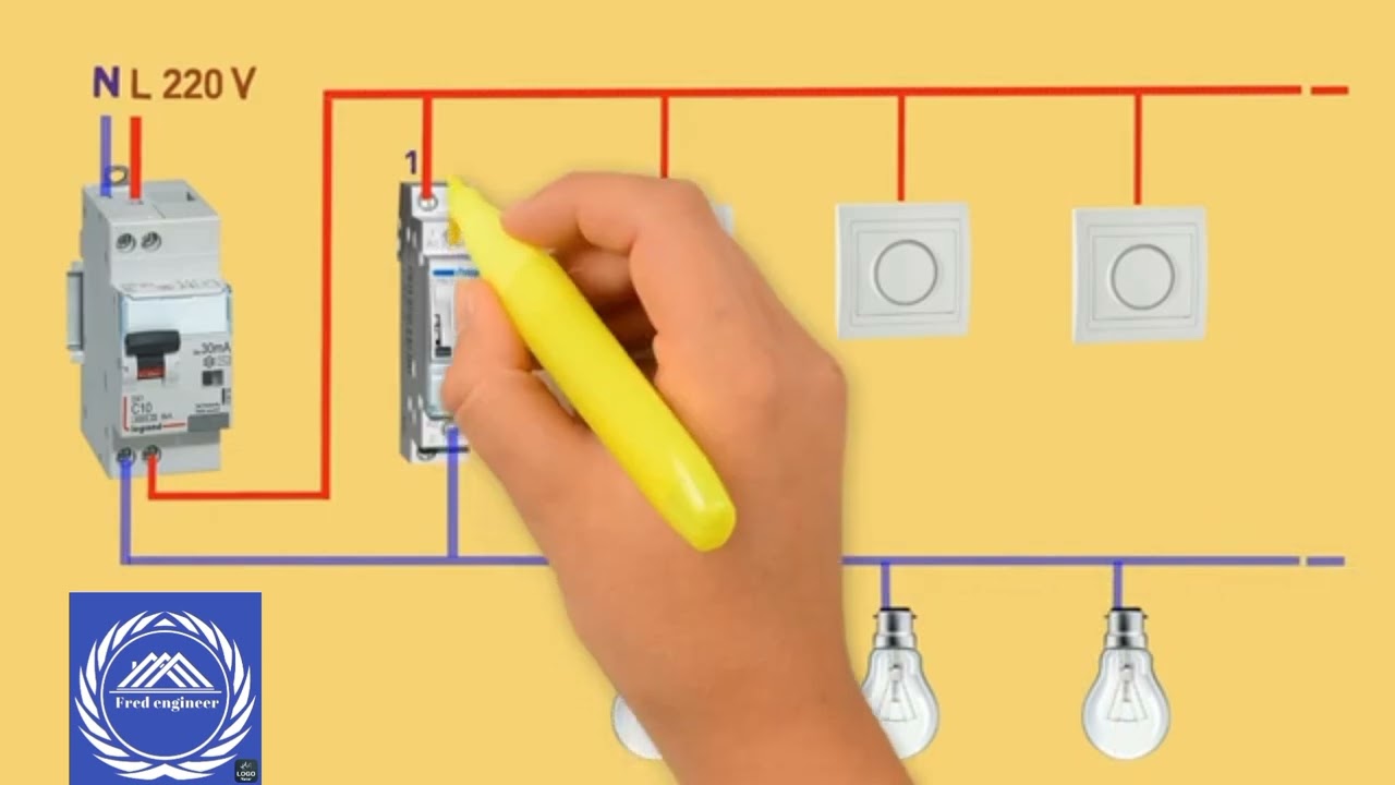 Branchement électrique d'un télérupteur avec 3 boutons poussoirs.#electric #circuit