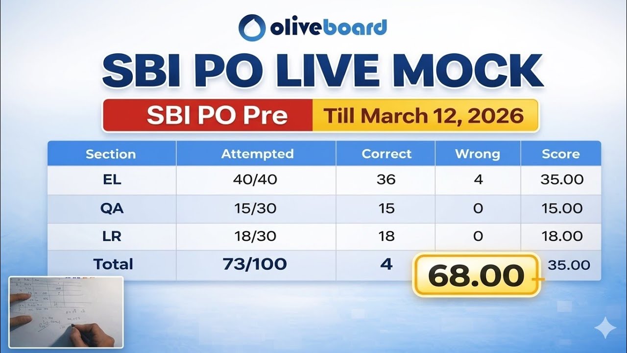 Oliveboard SBI PO Pre Live 2026 12 March Live Mock Attempt |