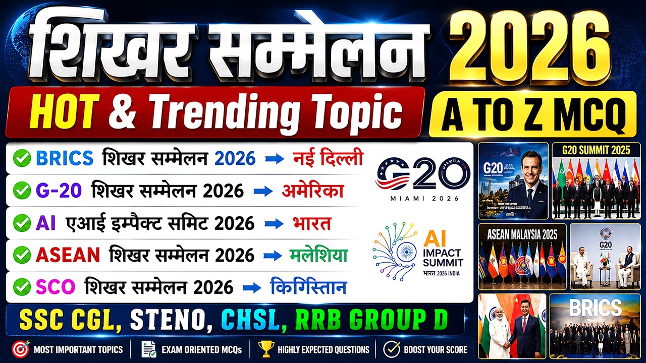 Shikhar Sammelan 2026 (A TO Z) MCQ 🔥 | शिखर सम्मेलन 2026 | Summits & Conferences | SSC CGL, STENO