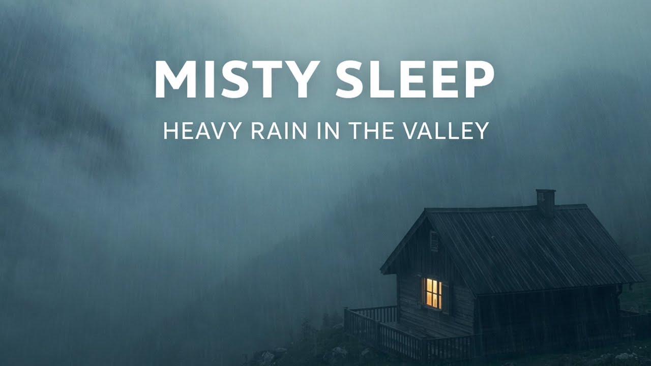 Heavy Rain in Misty Valley ☁️ Secret Cabin Sleep Ambience | Dark Screen & Thunder