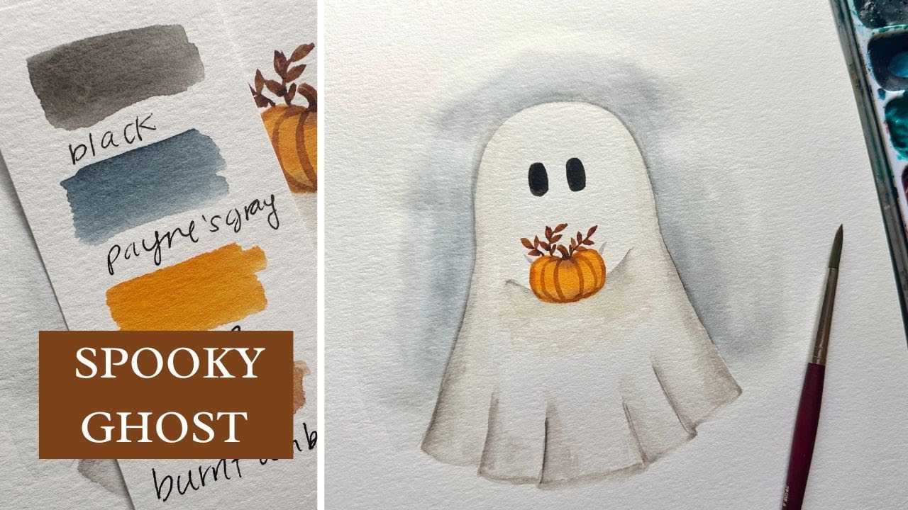 WATERCOLOR Ghost TUTORIAL for Beginners! Step-by-Step | Simple, easy FALL Season Painting | Pumpkin