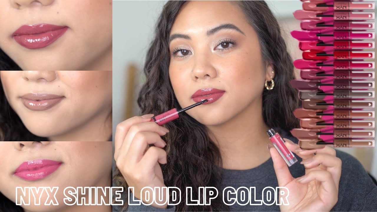 НОВИНКА NYX SHINE LOUD HIGH SHINE LIP COLOR | СВОТЧИ И ОБЗОР | СРЕДНИЙ ТЕМНЫЙ ТОН КОЖИ