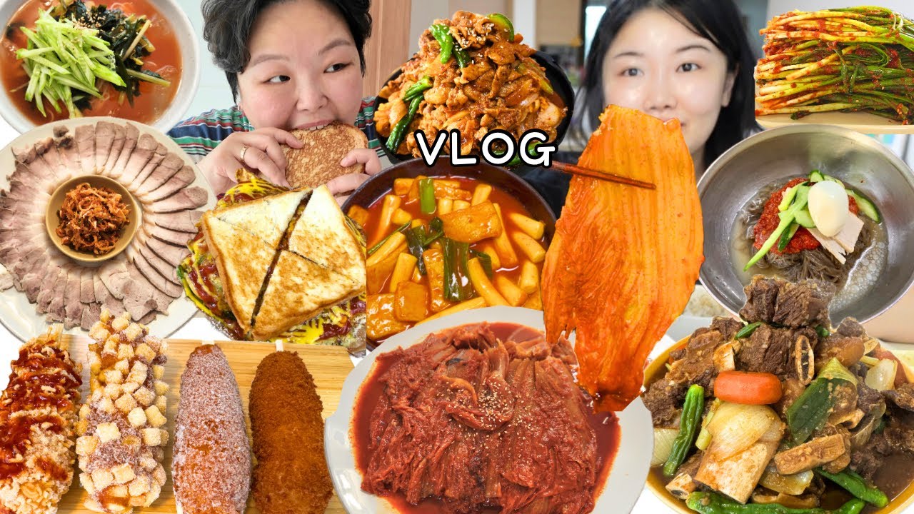 집나간 식욕도 되살리는 여름 집밥 먹방 브이로그 🍉 들기름김치지짐 소갈비찜 냉제육 해주냉면 호박잎쌈 제육볶음 매새떡 명랑핫도그 스팸 열무국수 토스트 Mukbang VLOG
