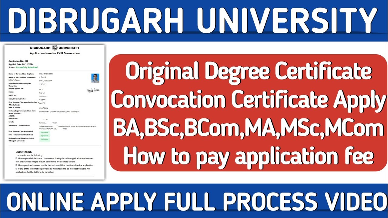 Dibrugarh University Degree Original Certificate and Convocation Apply 2024 | UG & PG Certificate |