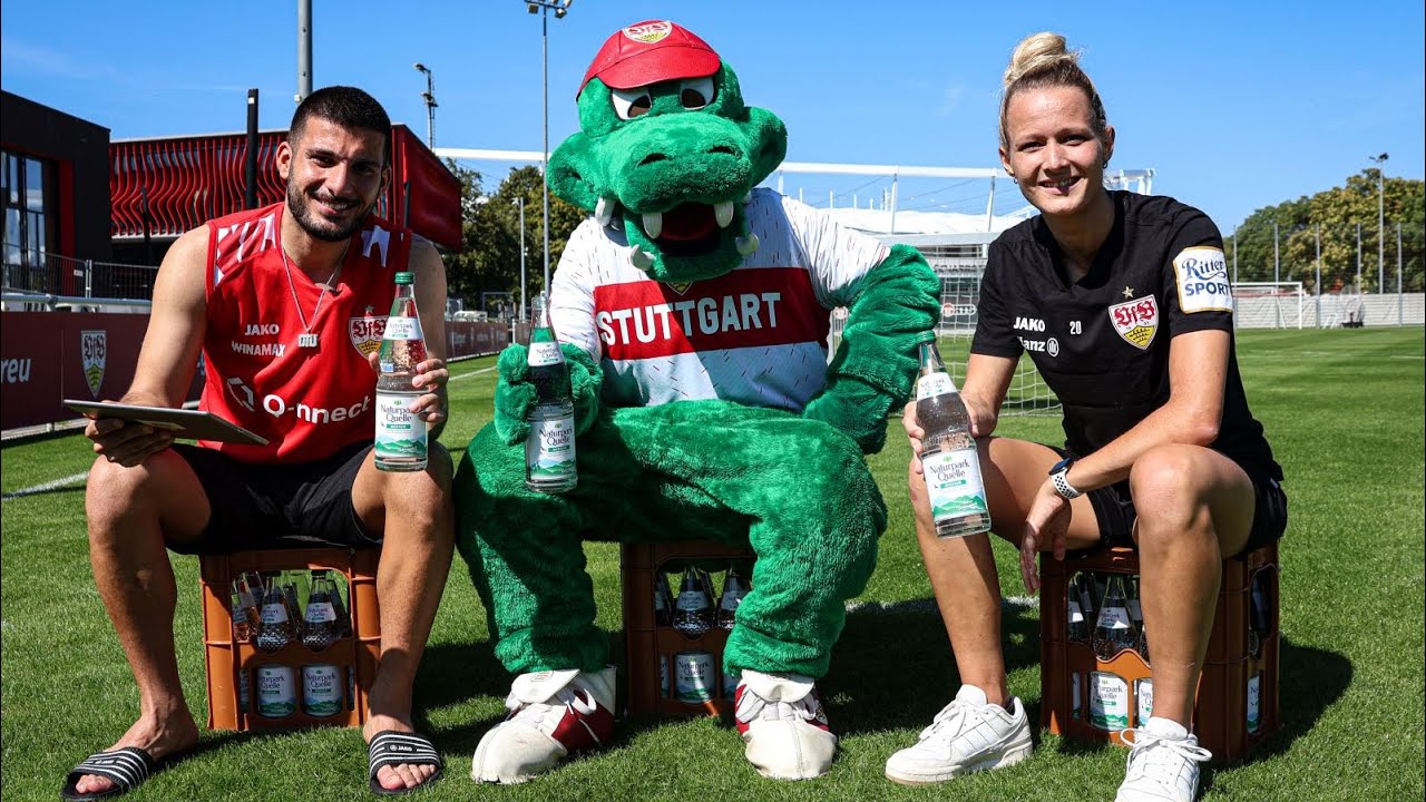Trinkpause mit Deniz Undav und Jana Beuschlein (VfB Frauen) – powered by Naturpark Quelle