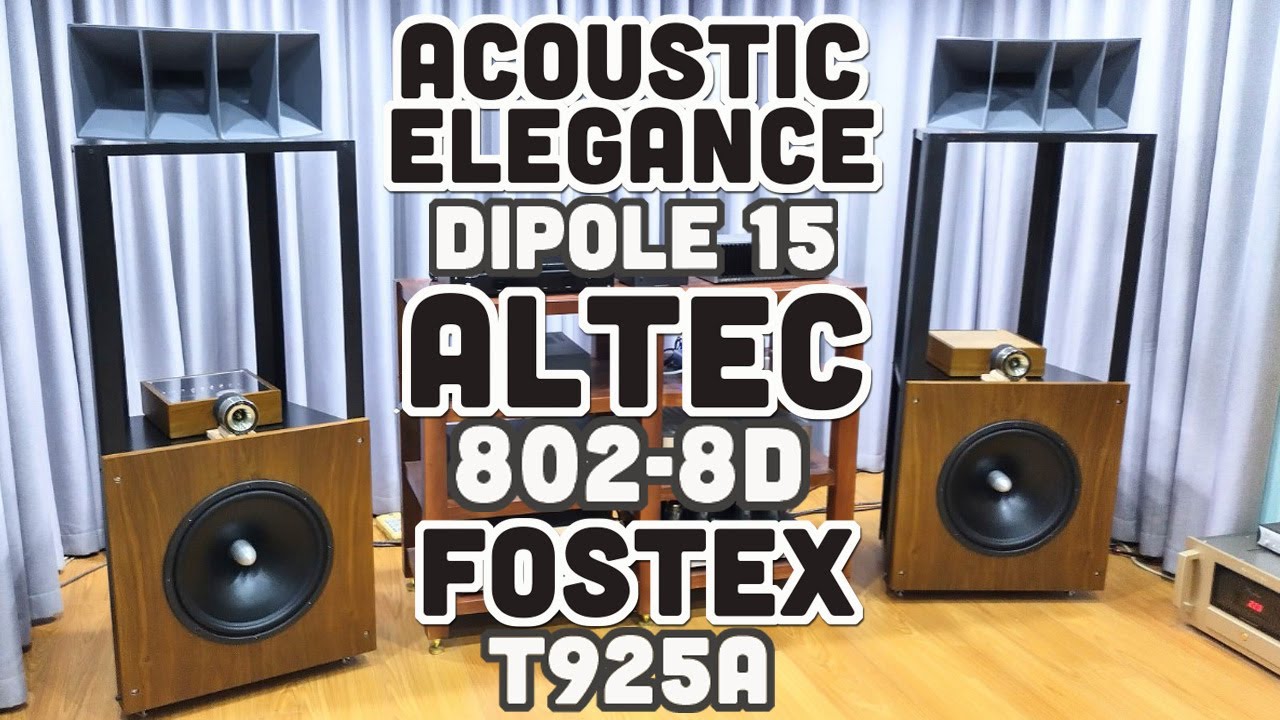 Clip test loa ván hở Acoustic Elegance Dipole 15, kèn Altec 802-8D và siêu treble Fostex T925A