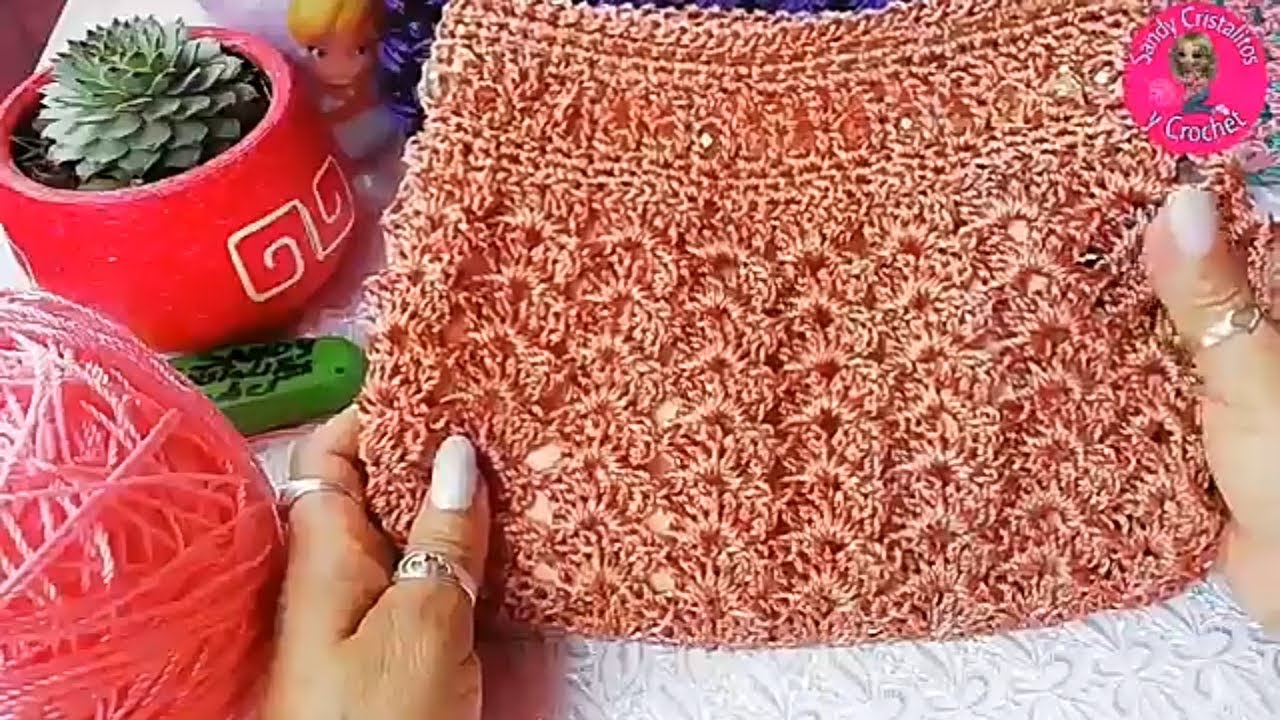 Bolsa tejida a Crochet punto Abanicos fáciles👐😊