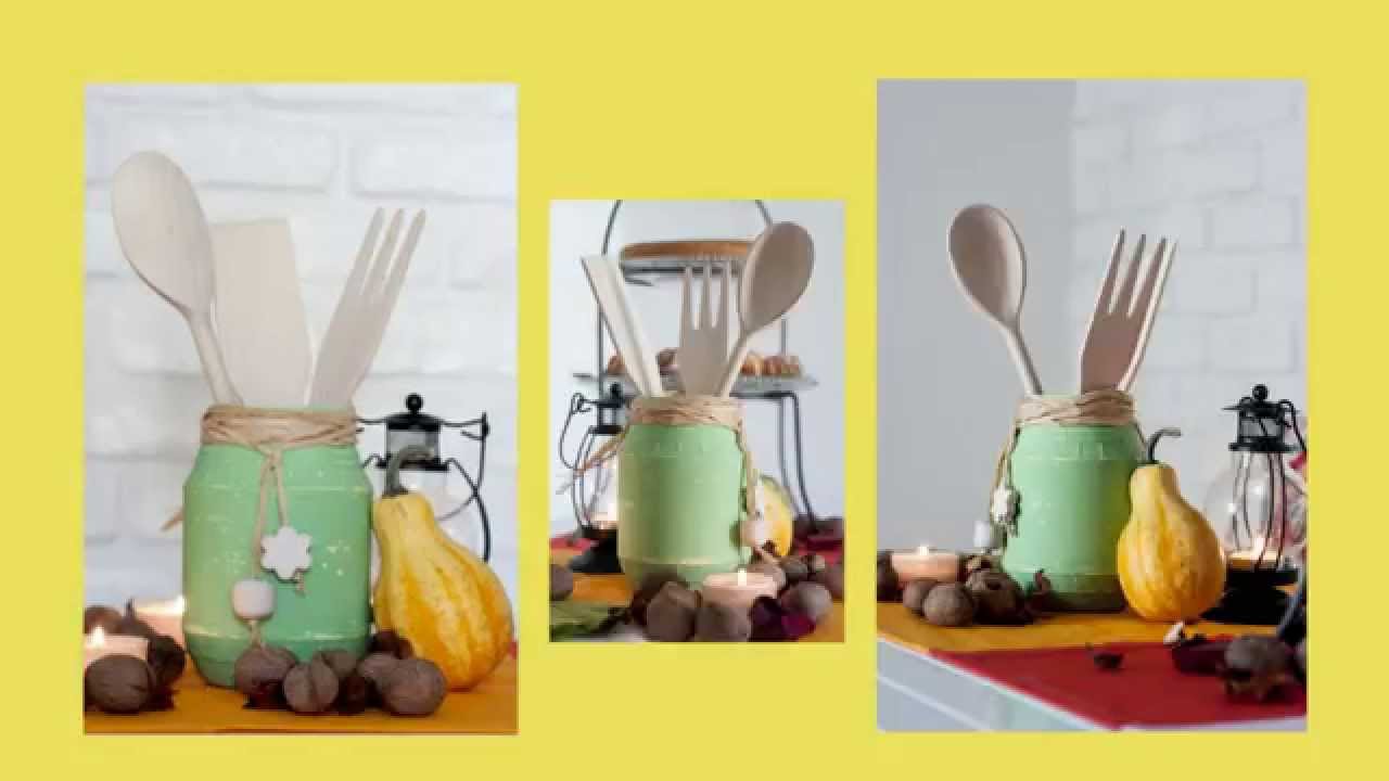 Barattolo portamestoli - tecnica shabby su vetro