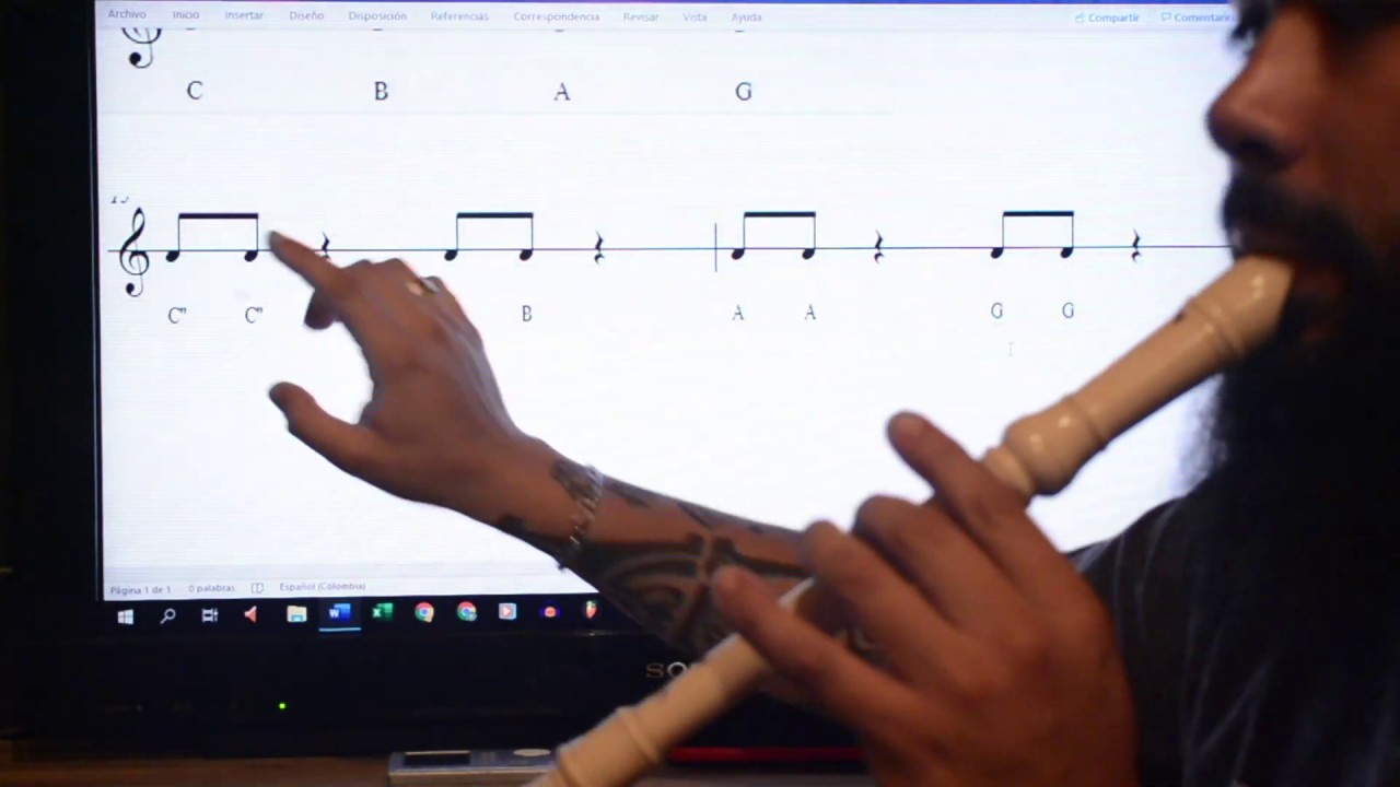 PRIMERAS NOTAS MUSICALES  EN LA FLAUTA:  DO   SI   LA   SOL