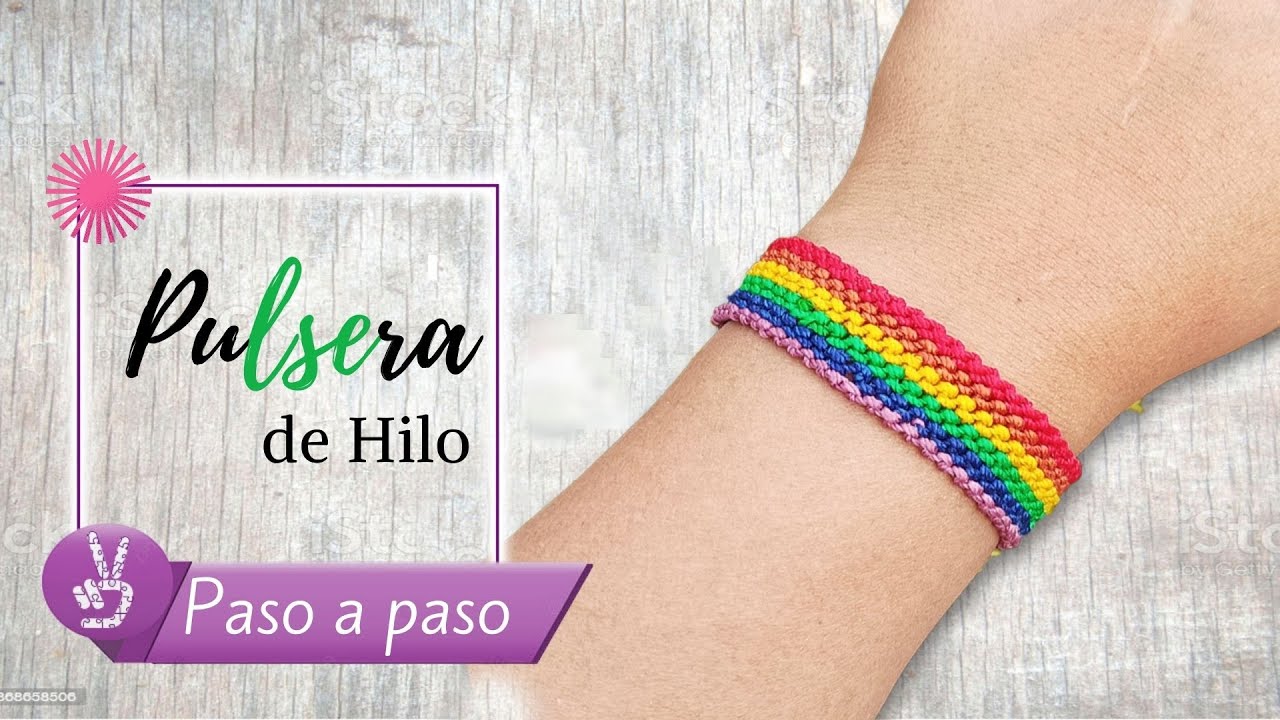 Cómo hacer Pulsera de hilo #19|DIY Macrame✨ Paso a paso: Strip Horizontal 5 colores.