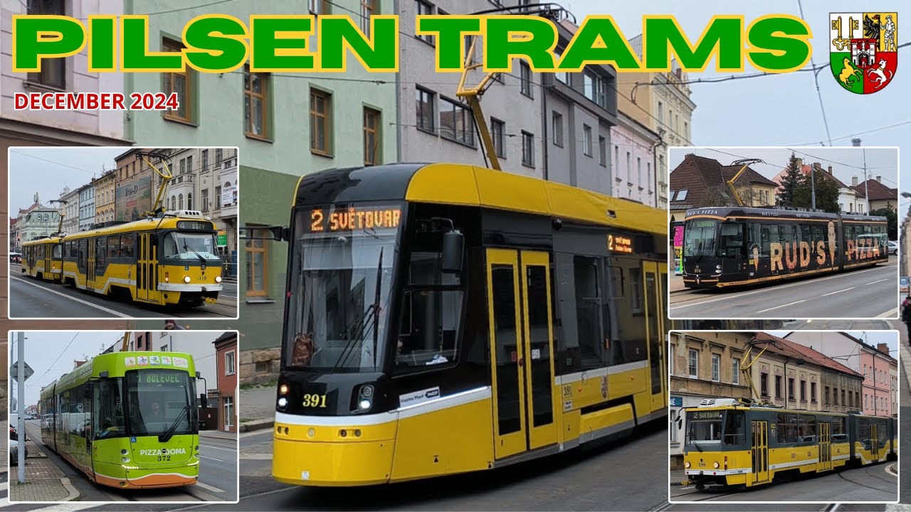 Beautiful yellow PILSEN TRAMS 🚊 in December 2024 - 4K