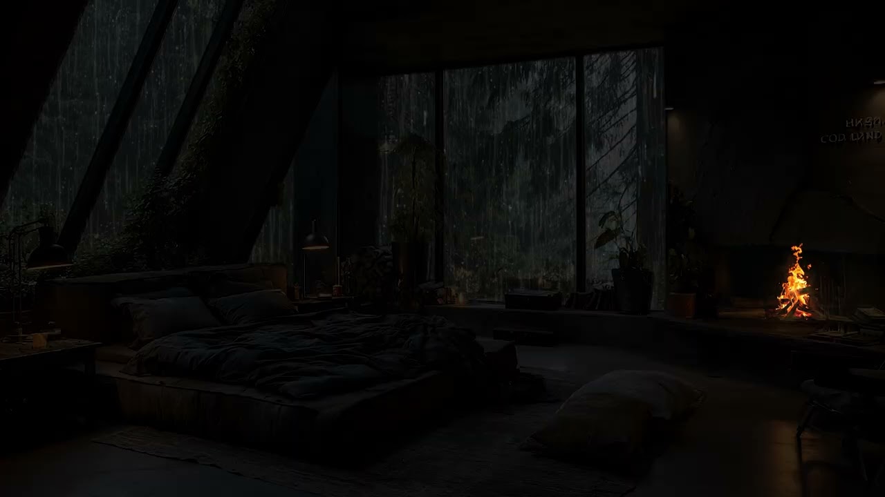 Watching Forest Rain | Fireplace by the Window with Endless Forest Rain Audio for Relaxation