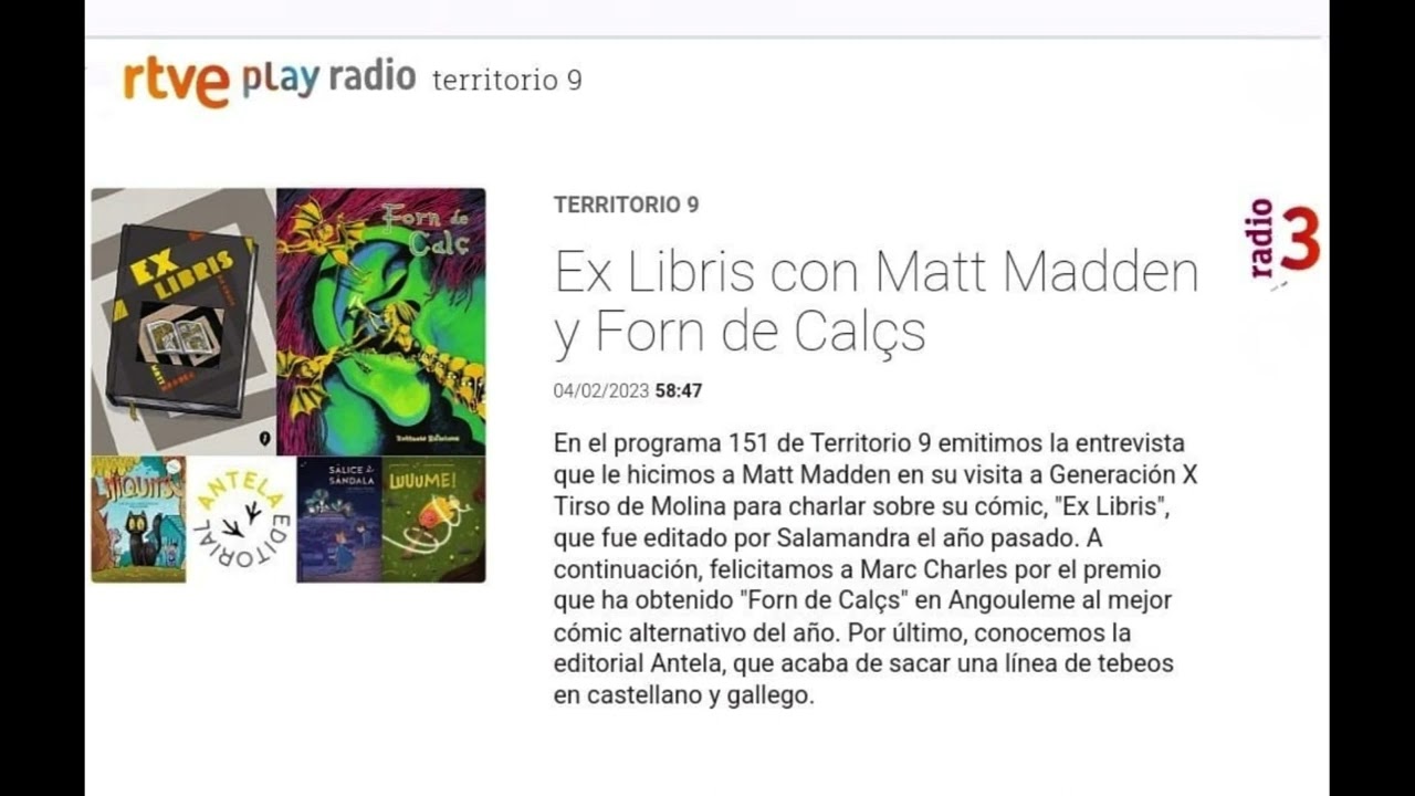 Entrevista en Territorio 9 de Radio 3.