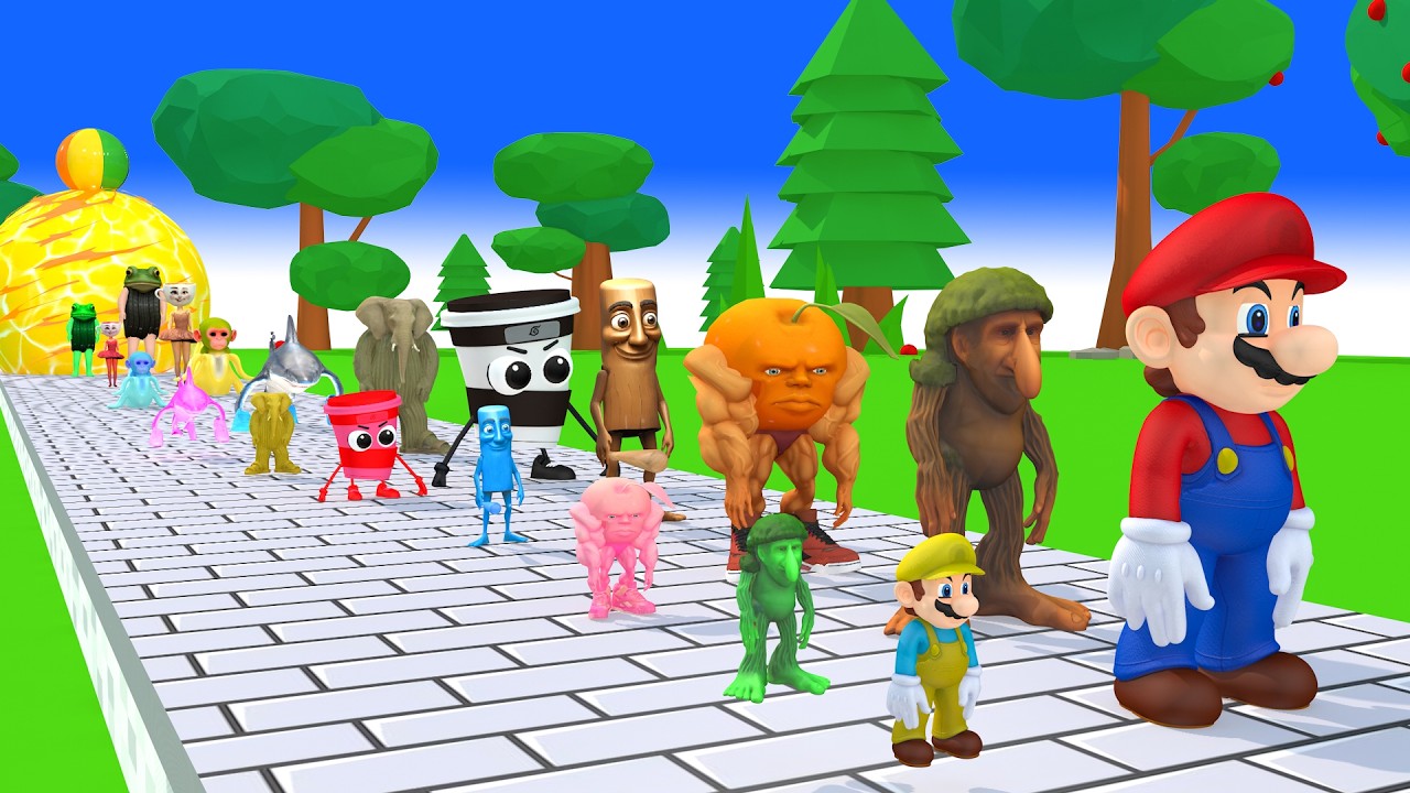 Long Slide Game With Cow Elephant Gorilla Hippopotamus Tiger - 3d Animal Game - Funny 3d Animals
