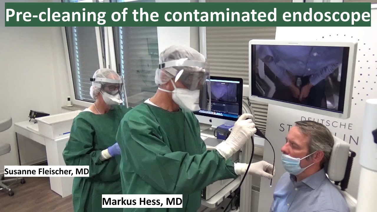 Laryngeal Endoscopy. How to protect in Corona-times. Corona Schutzmaßnahmen bei der Endoskopie