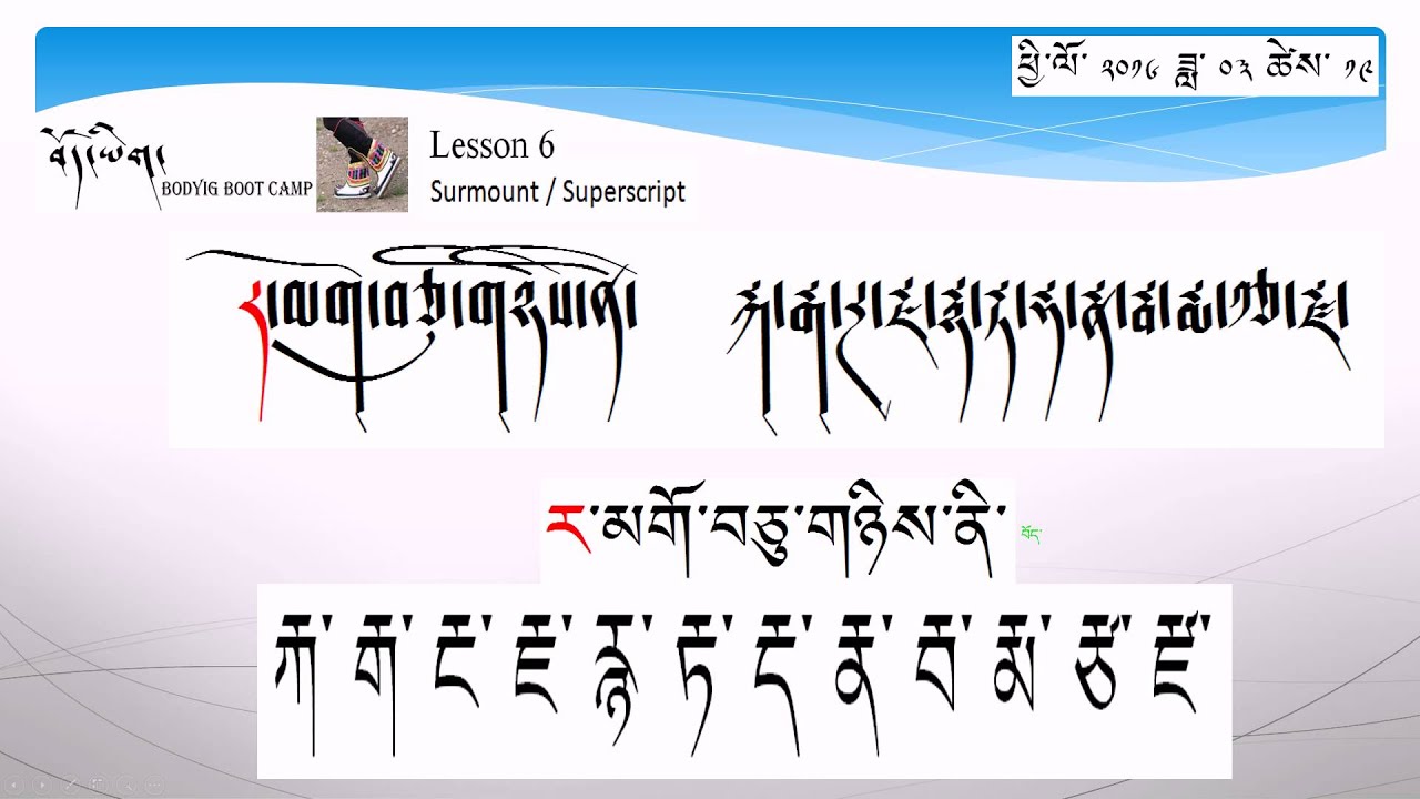 Tibetan Language BootCamp Lesson 6 (CBT 62) Surmount / Superscript letters