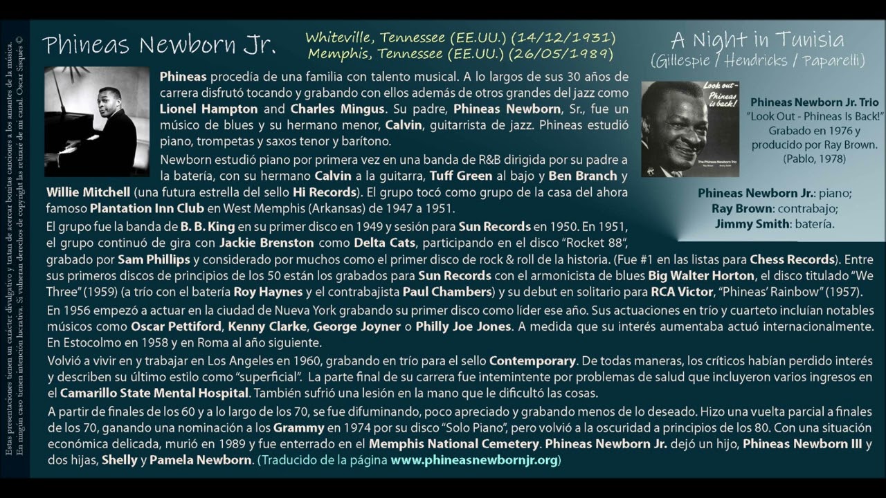 Phineas Newborn Jr. (1931-1989) - A Night in Tunisia (Gillespie / Hendricks / Paparelli)