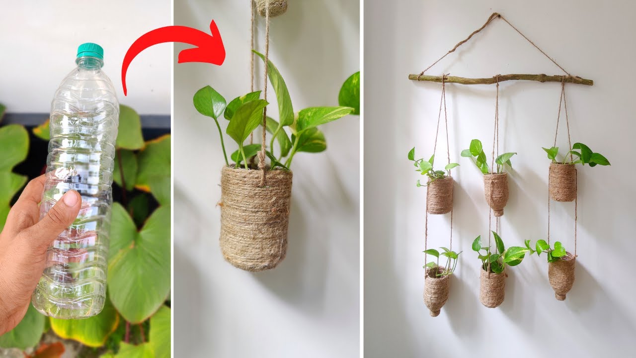 How to make simple and easy hanging indoor pot using plastic bottles | DIY hanging indoor pot