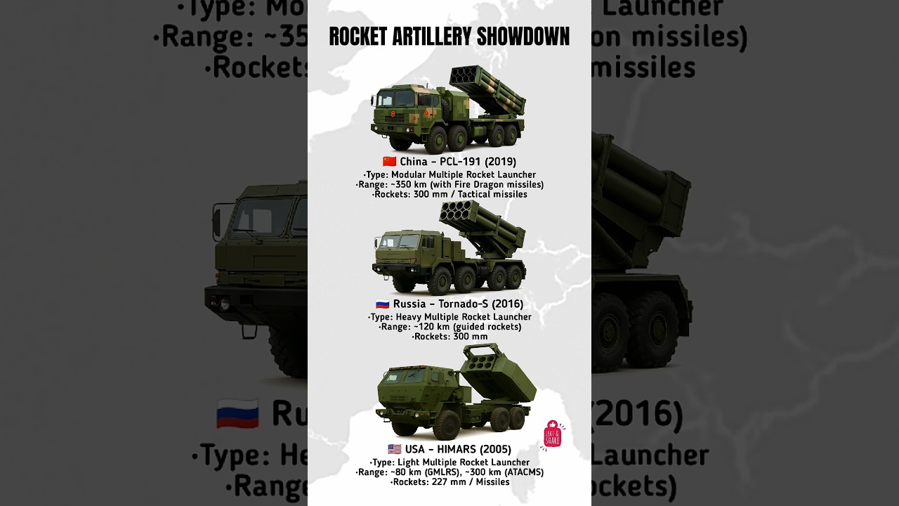 🇨🇳 PCL-191 vs 🇷🇺 Tornado-S vs 🇺🇸 HIMARS | Rocket Artillery Comparison