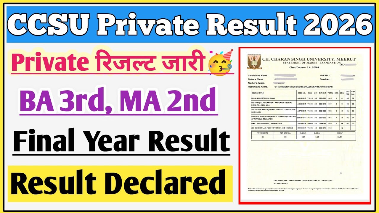 BA 3rd year private result 2026 | CCSU private result 2026 | CCSU MA 2nd year result 2026 |CCSU news