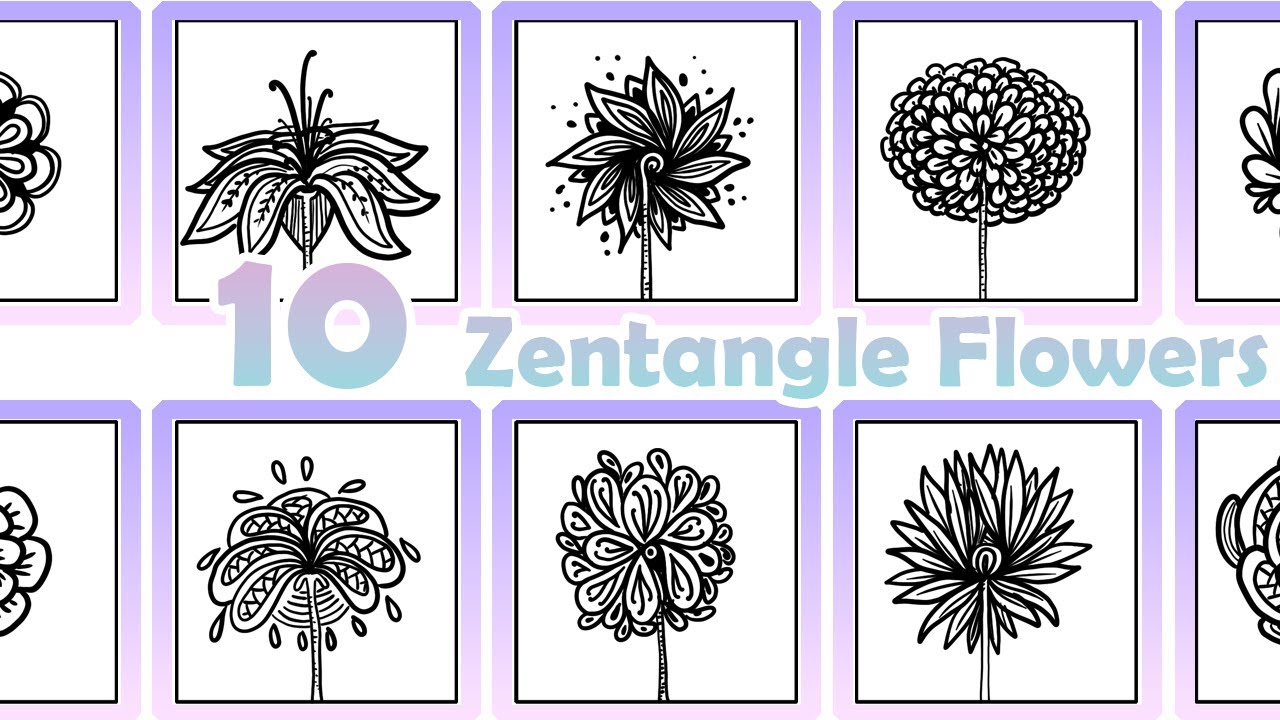 10 Zentangle Flowers and Vines || Easy Zen Doodles || Zentangle Tutorial