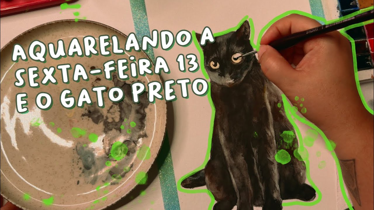 Sexta-Feira 13 e Gato Preto em Aquarela