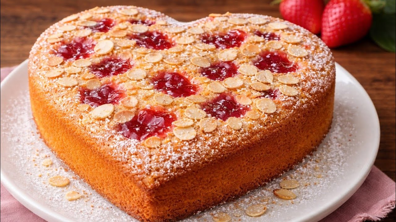 Dolce facile per San Valentino ❤️ Torta a cuore con marmellata di fragole 🍓