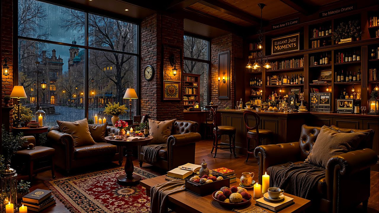 Relaxing Jazz Piano & Soft Rain Sounds to Study, Work ☕ Rainy Coffee Shop Ambience & Warm Jazz Music