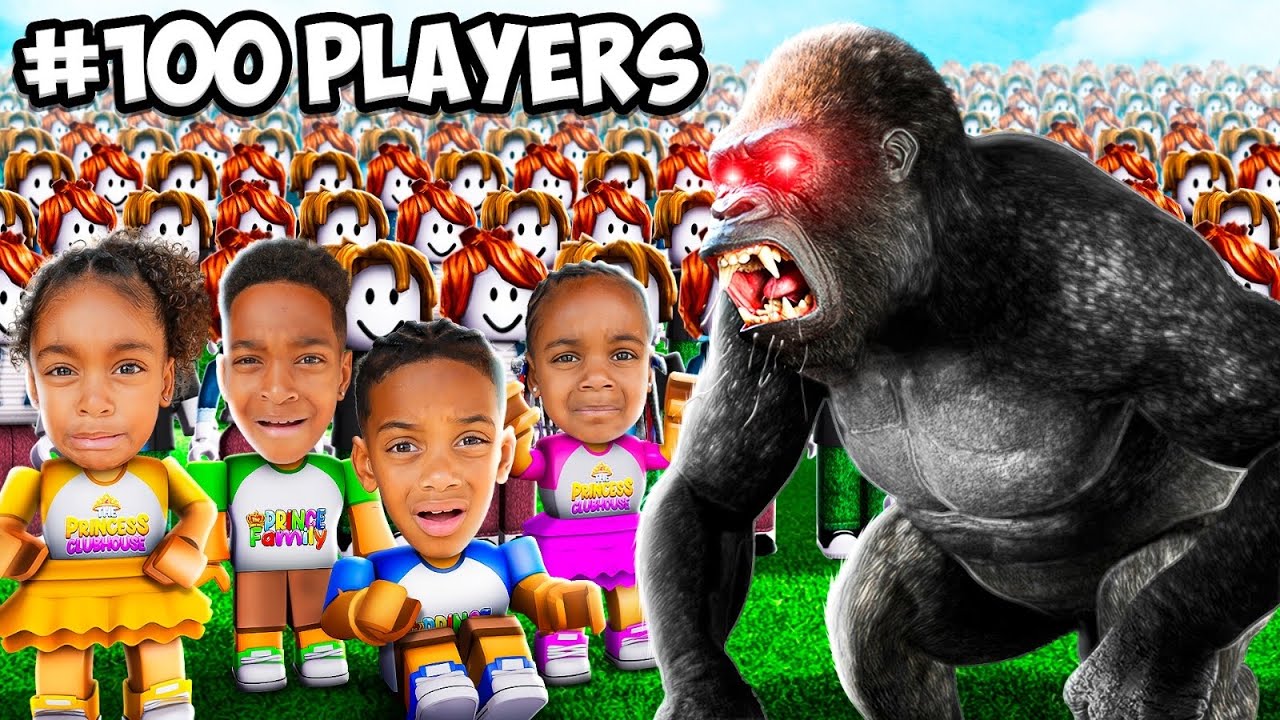 100 PEOPLE VS 1 GORILLA IN ROBLOX WITH NOVA, AYLA, DJ, & KYRIE | The Princess Clubhouse
