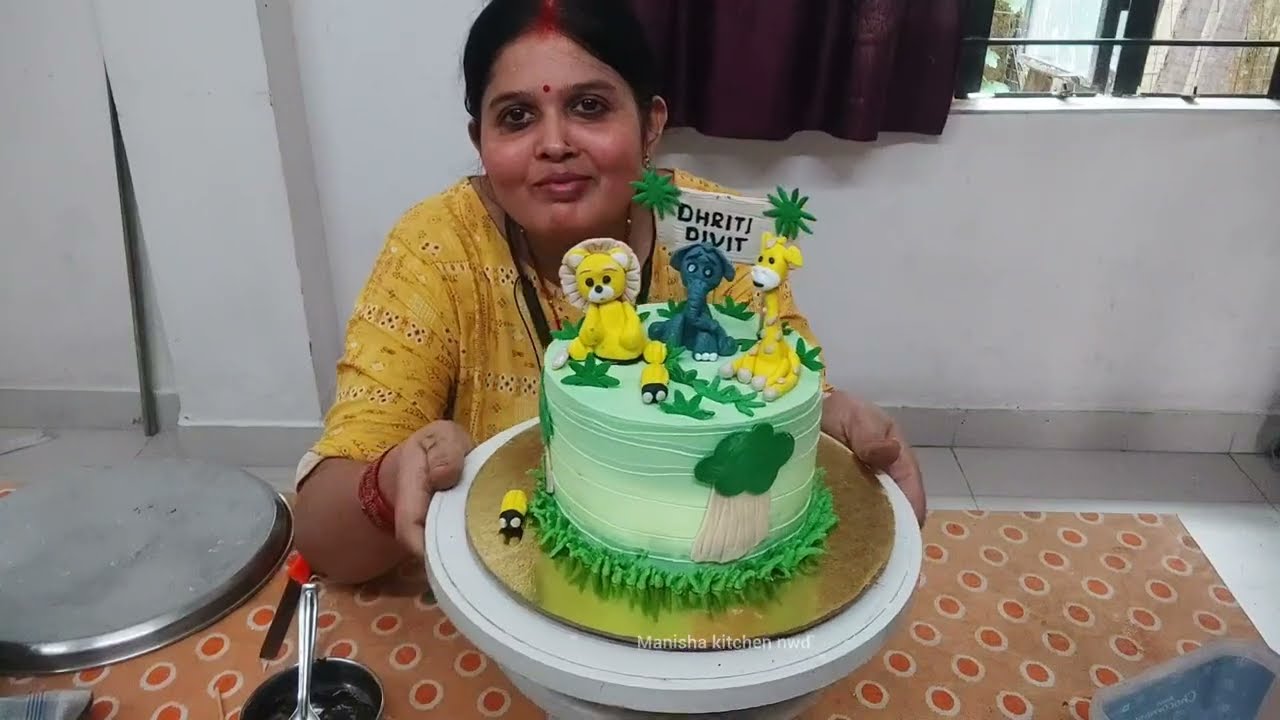 Jungle safari cake. Fondant topper cake.  1 kg chocolate cake recipe.Manisha kitchen nwd