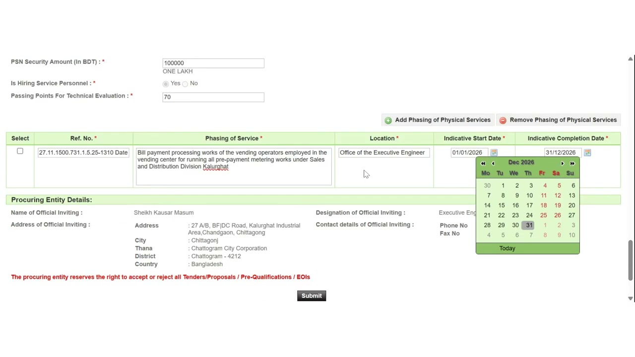 Preparation of Tender Notice for Physical Services (e-PPS2) in eGP System as Per PPR 2025