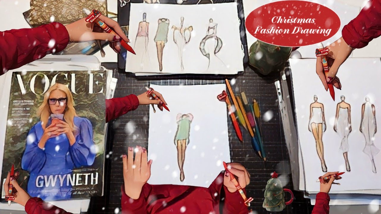 itsmegi  Χριστουγεννιάτικο Σχέδιο Μόδας / Fashion illustration με χρώματα ✍️🎄✨️