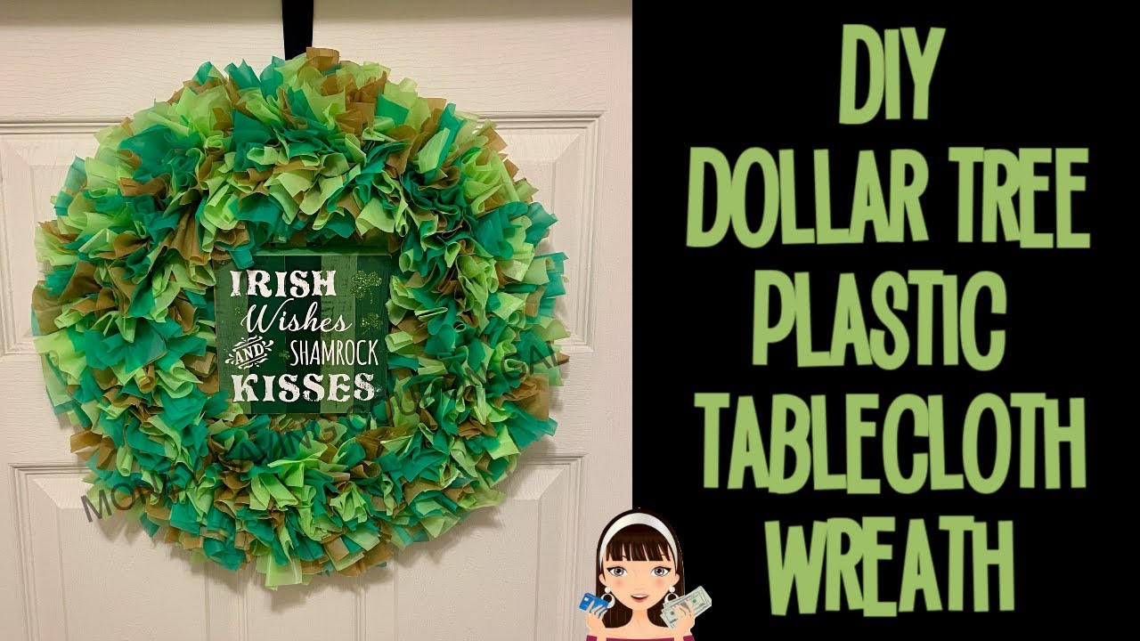 DIY DOLLAR TREE ST. PATRICK'S DAY PLASTIC TABLECLOTH WREATH