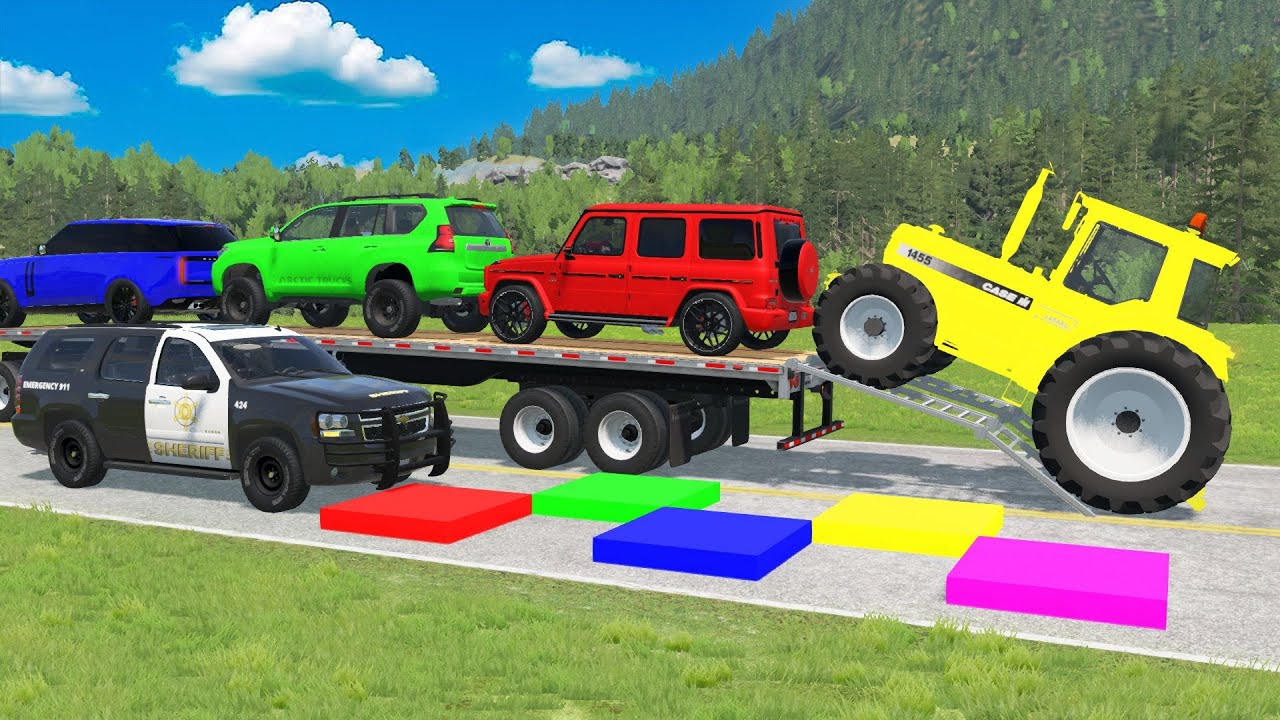 Flatbed Truck McQueen | Transportation with Truck - Pothole vs Car # | BeamNG.Drive Gameplay