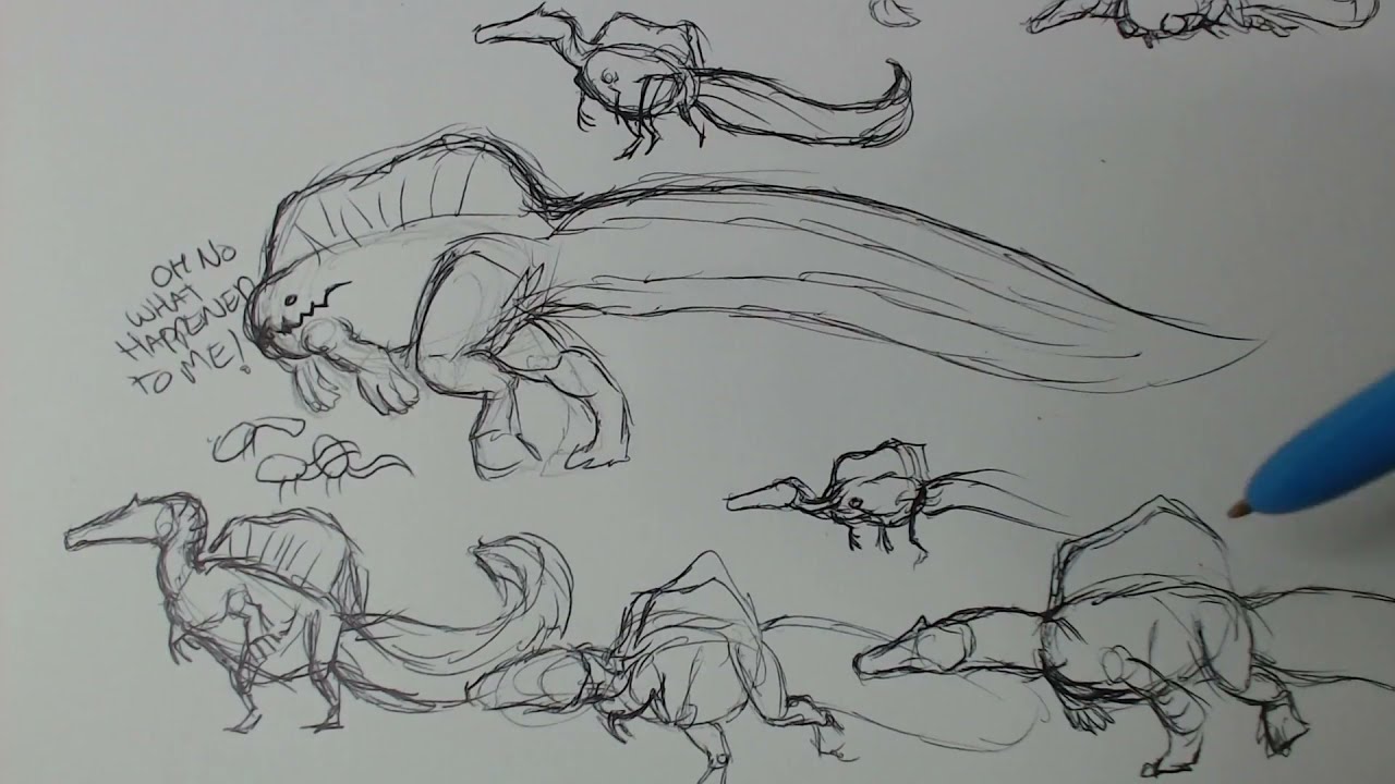 16 SPINOSAURUS Sketches Using Stick Figures