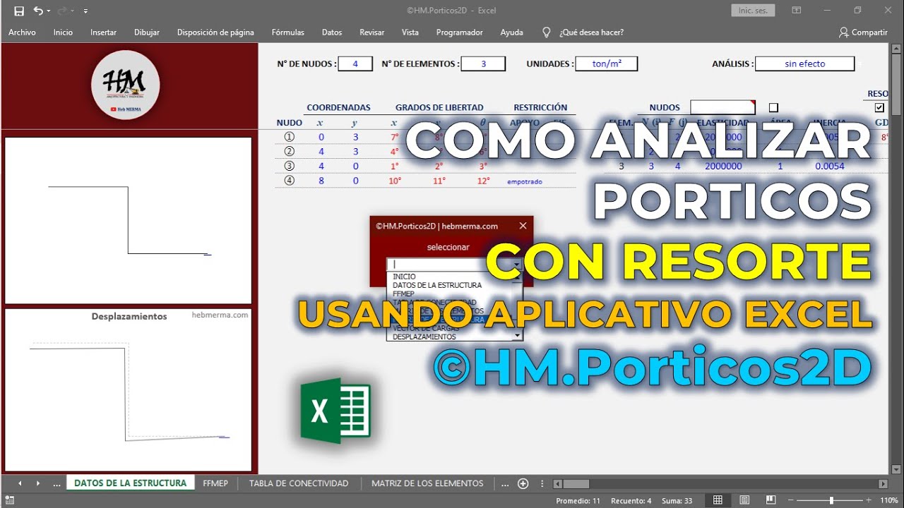 COMO ANALIZAR PORTICOS CON RESORTE USANDO APLICATIVO EXCEL ©HM.Porticos2D | #HebMERMA