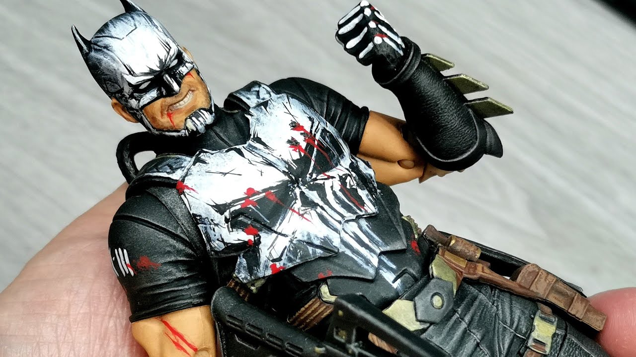 How to custom paint: Batman x Punisher custom. Mcfarlane Toys. action figure. DC Multiverse.