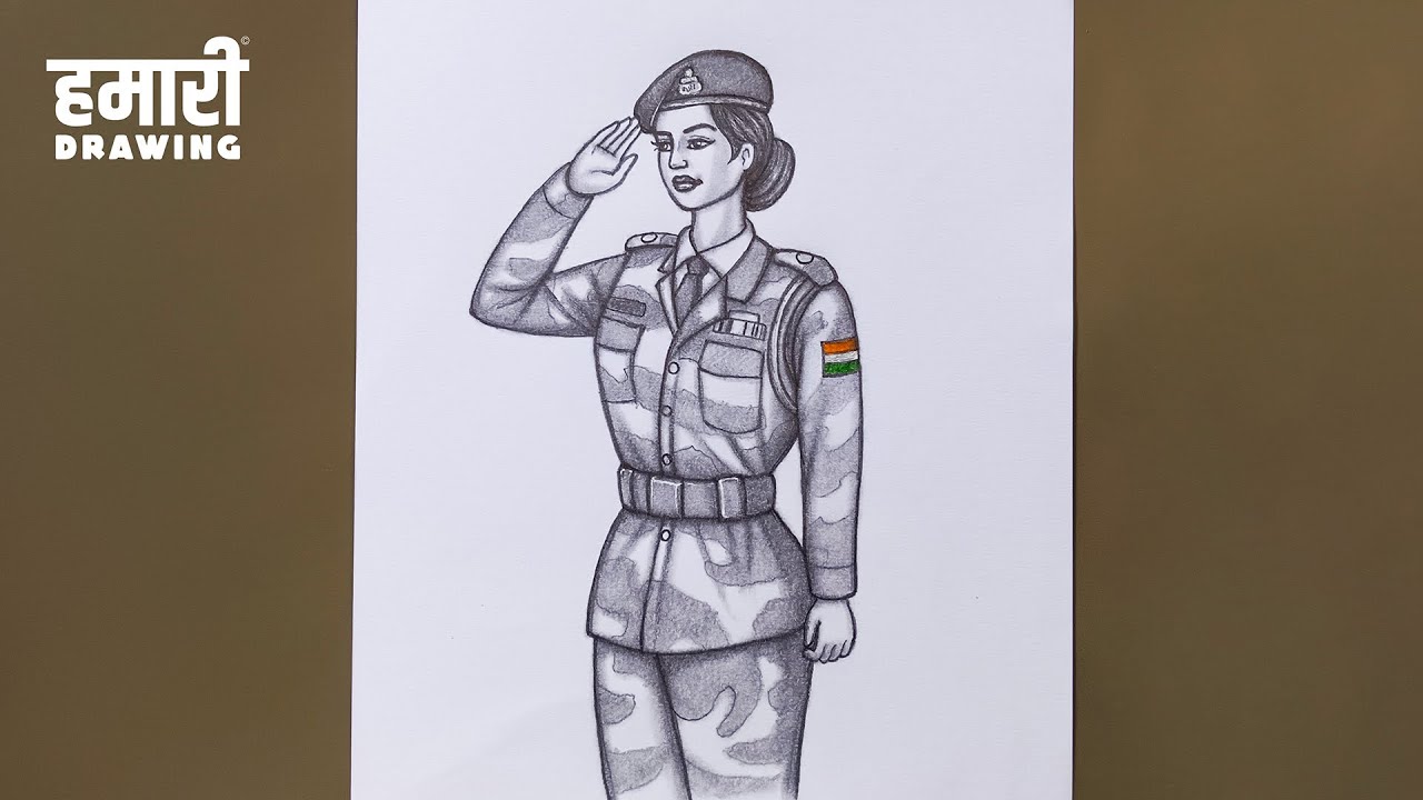 How to draw a Army Girl | Indian Army Girl Drawing | Girl Drawing | Hamari Drawing
