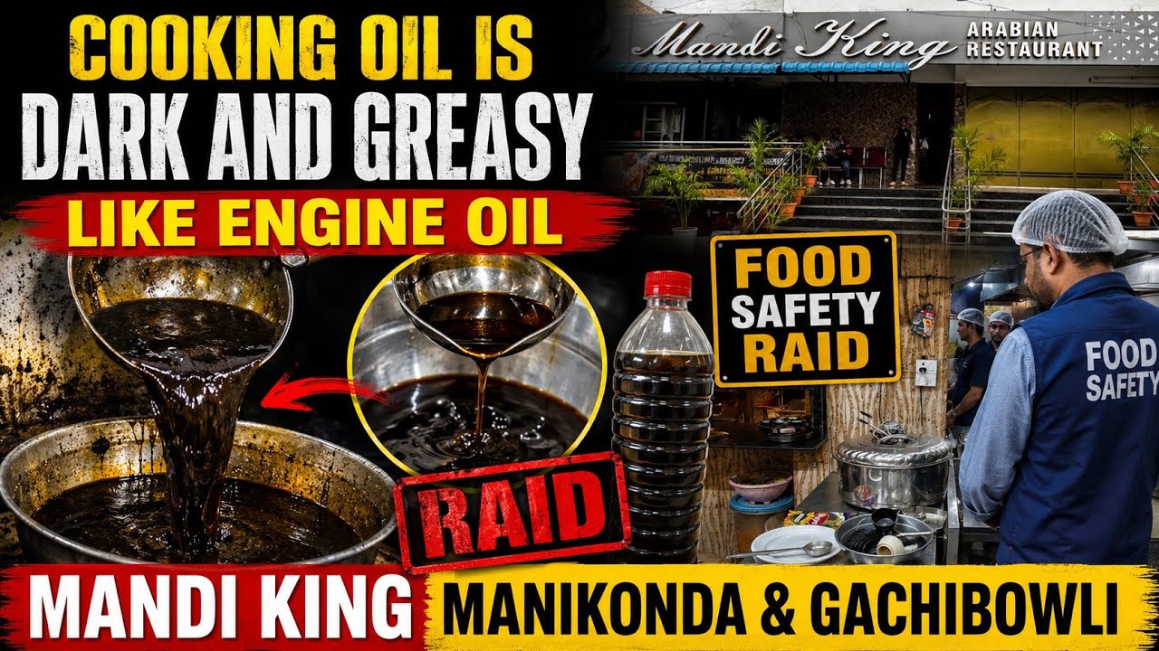 Cooking oil is Dark and Greasy like Engine Oil Food Safety Raid Mandi King Manikonda & Gachibowli