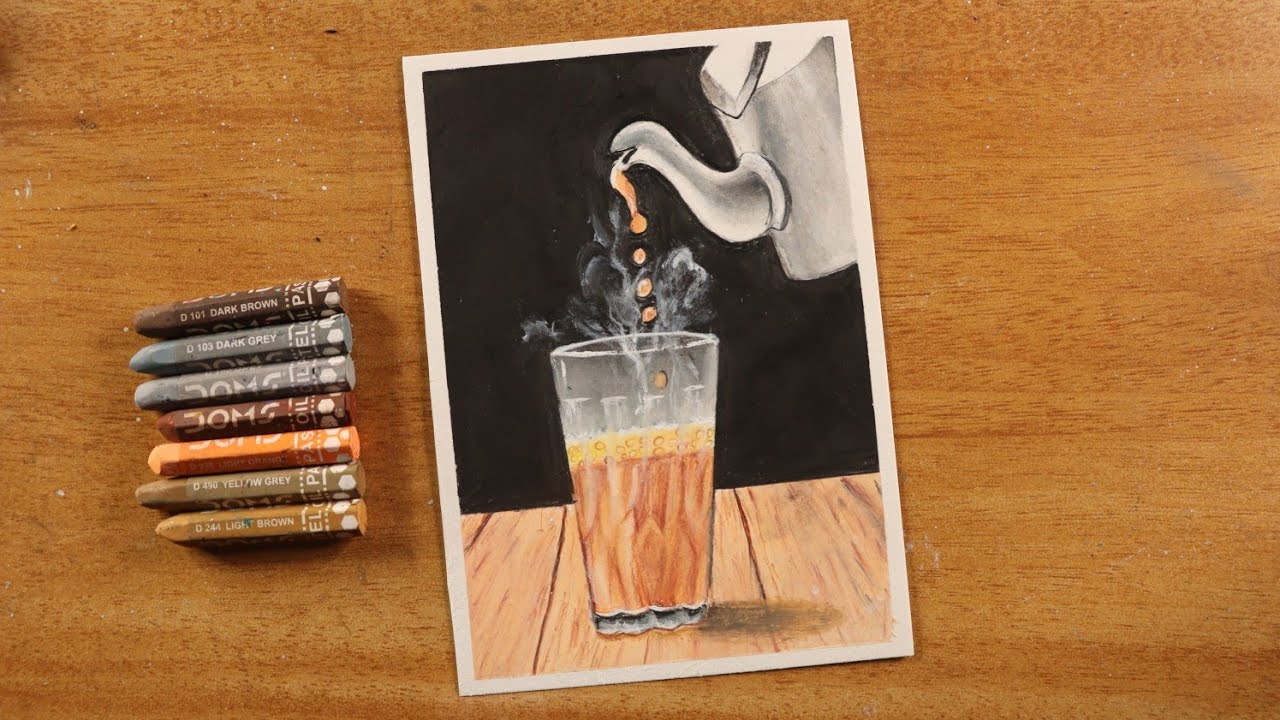 For Tea Lovers / Easy oil pastel drawing for beginners / A cup of tea drawing